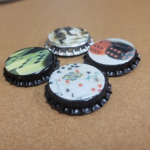 Game Room Bottle Cap Magnets Set of 4 Handmade - Picture 3 of 4